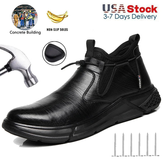 Steel Toe Waterproof Work Boots Puncture-Resistant Work Boots Indestructible Shoes Outdoor Slip-Proof for Oil Rig & Mining Black - The Kings Lots