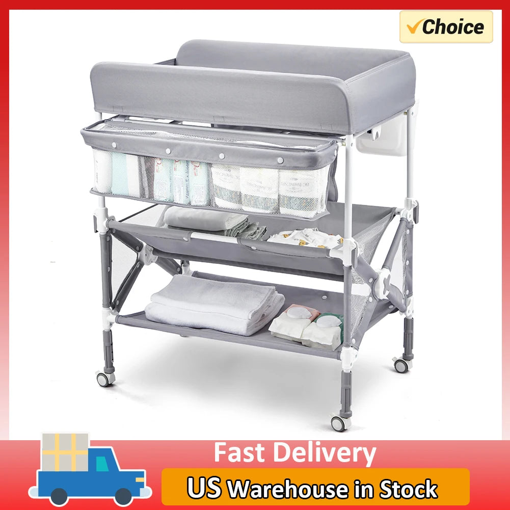 Portable Baby Changing Table with Wheels and Adjustable Height - The Kings Lots