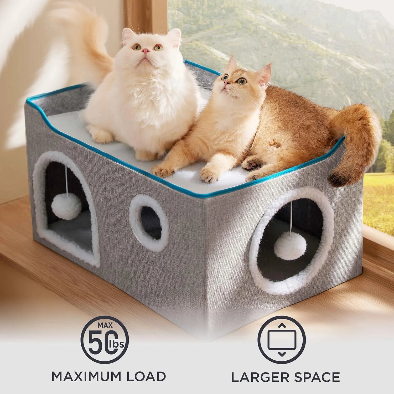 Wide Cat House for Indoor Cats - Large Cat Cave with Scratch Pad - The Kings Lots