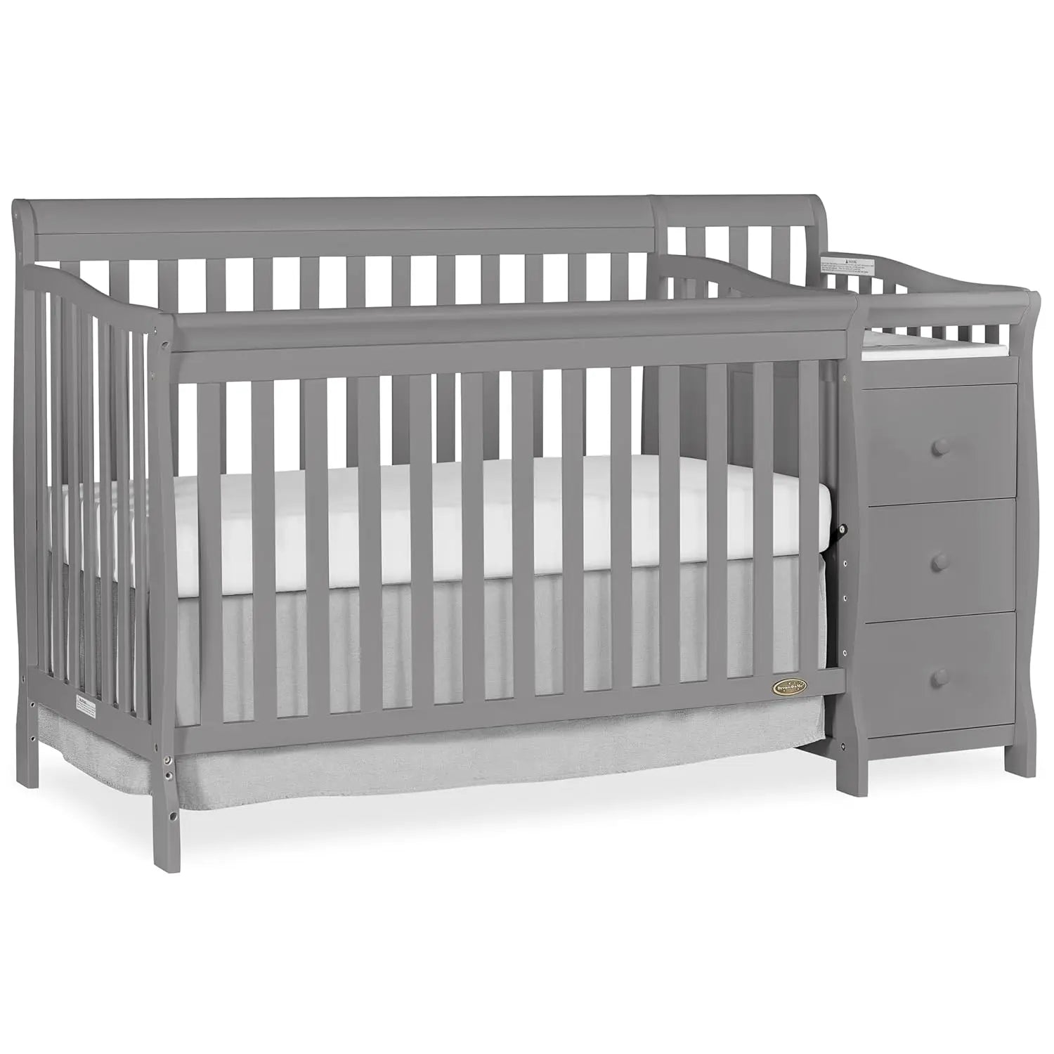 5 In 1 Brody Convertible Crib With Changer In White, Greenguard Gold Certified, Comes With 1" Changing Pad, Non-Toxic Finish - The Kings Lots