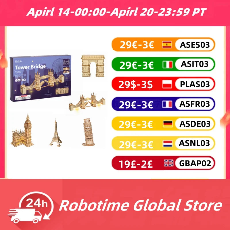 Robotime Wooden Puzzle Game DIY 3D Tower Bridge Big Ben Assembly Toy Gift - The Kings Lots