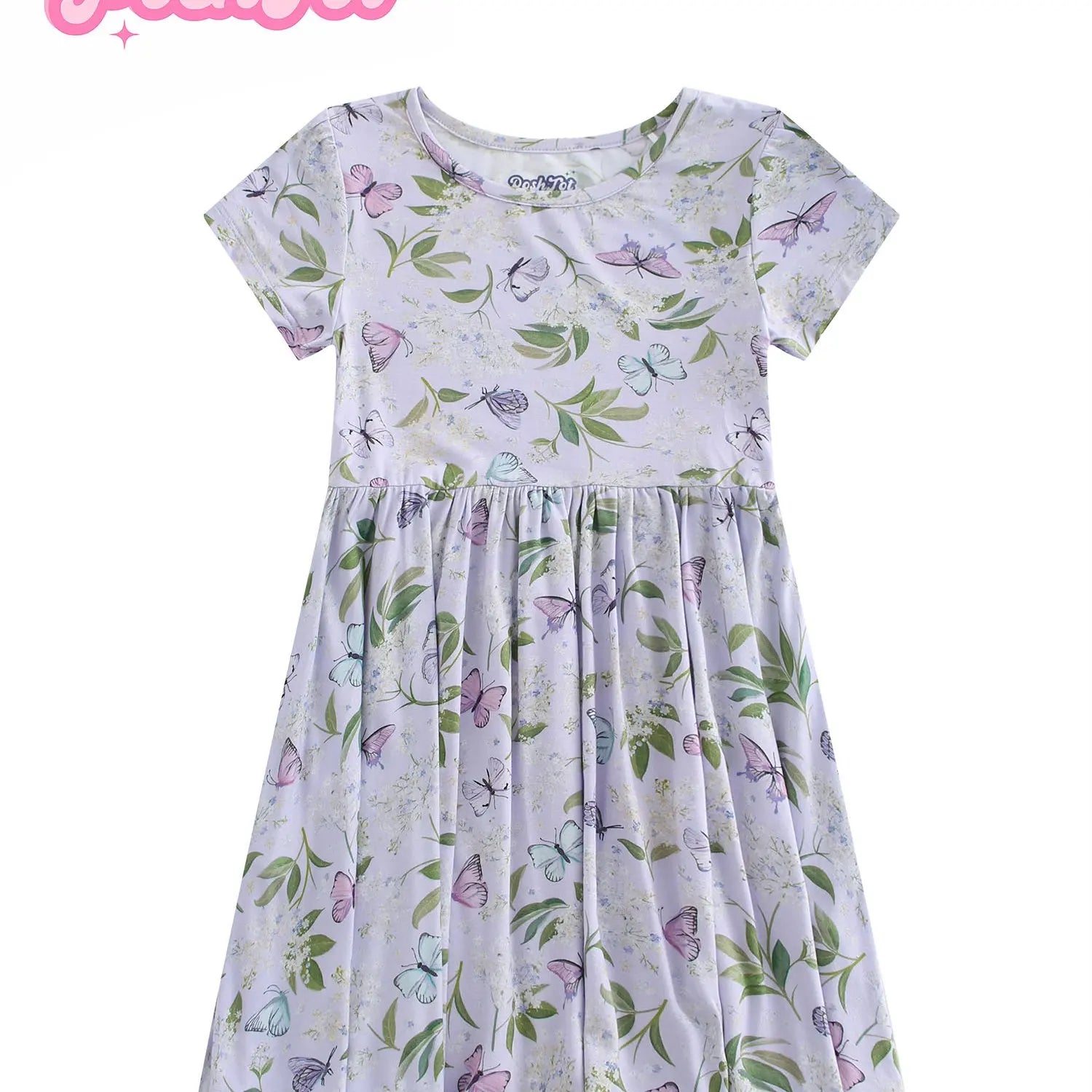 POSHTOT Purple butterfly Bamboo fiber Super cozy bamboo Girls' Floral Print Princess Dress, - The Kings Lots