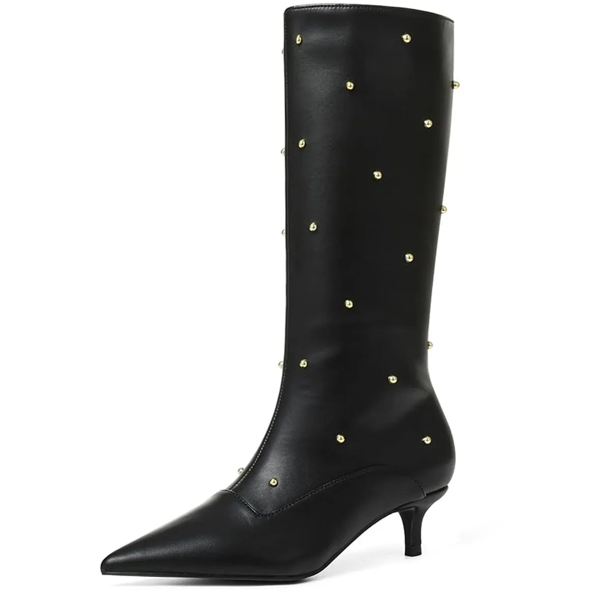 Sexy Rivets Women High Heel Boots Slip On Mid Calf Shoes - The Kings Lots