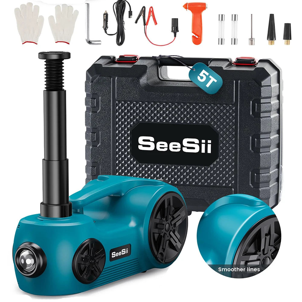Seesii Electric Car Jack 5 Ton 12V Hydraulic Jack with Tire Inflator Pump - The Kings Lots