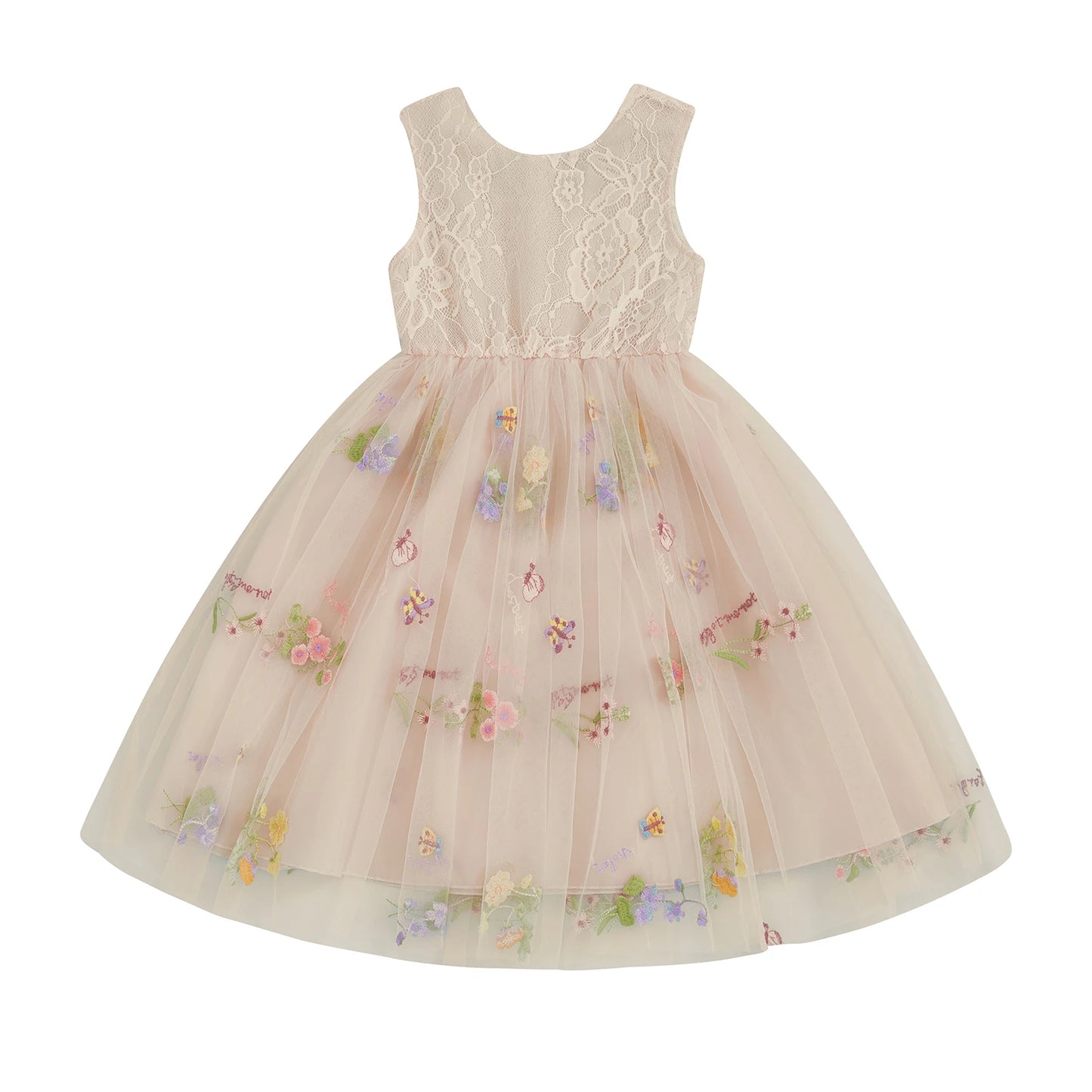 Kids Girl Tulle Dress Sleeveless Round Neck Floral Embroidery Dress Toddler Princess Dress Summer Clothes - The Kings Lots