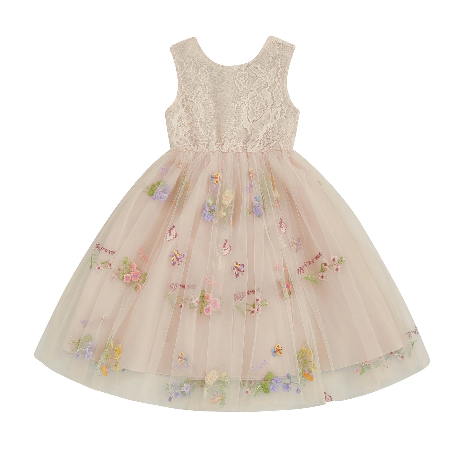 Kids Girl Tulle Dress Sleeveless Round Neck Floral Embroidery Dress Toddler Princess Dress Summer Clothes - The Kings Lots