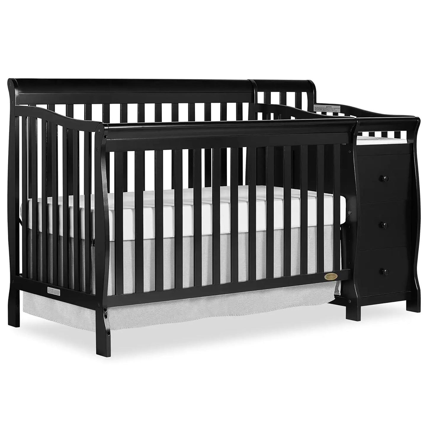 5 In 1 Brody Convertible Crib With Changer In White, Greenguard Gold Certified, Comes With 1" Changing Pad, Non-Toxic Finish - The Kings Lots