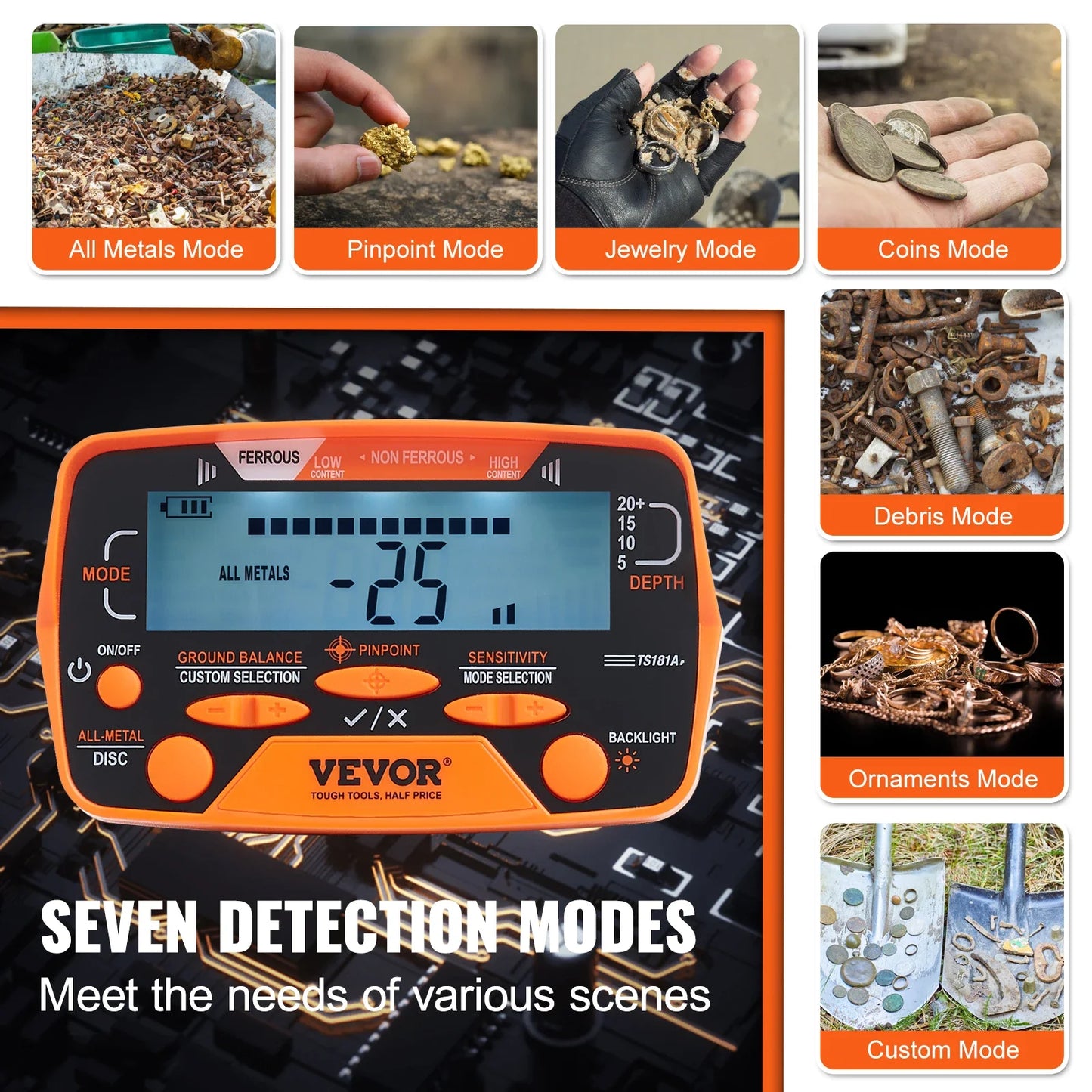 VEVOR Metal Detector for Adults & Kids 10Inch Waterproof Coil - The Kings Lots