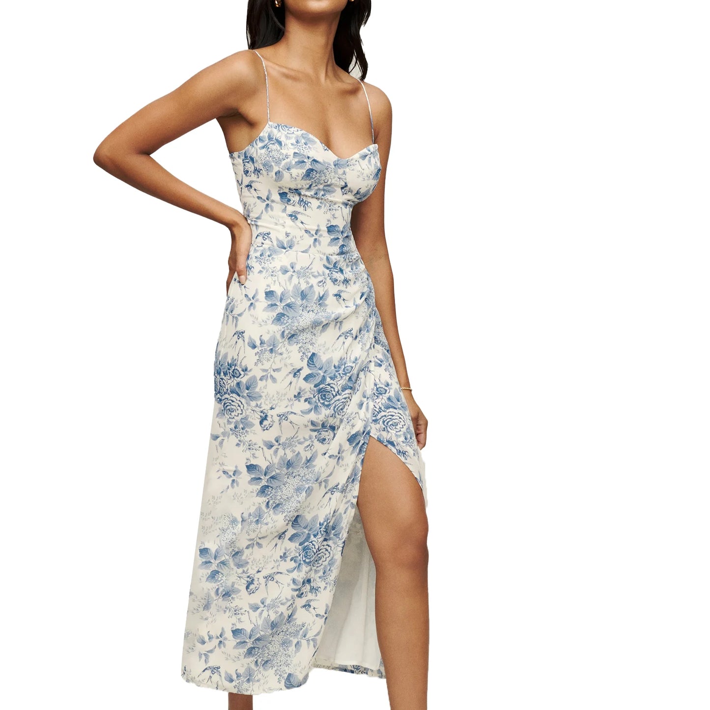 Women Floral Sleeveless Dress Summer Spaghetti Strap Split Party Long Dress for Cocktail Beach Streetwear - The Kings Lots