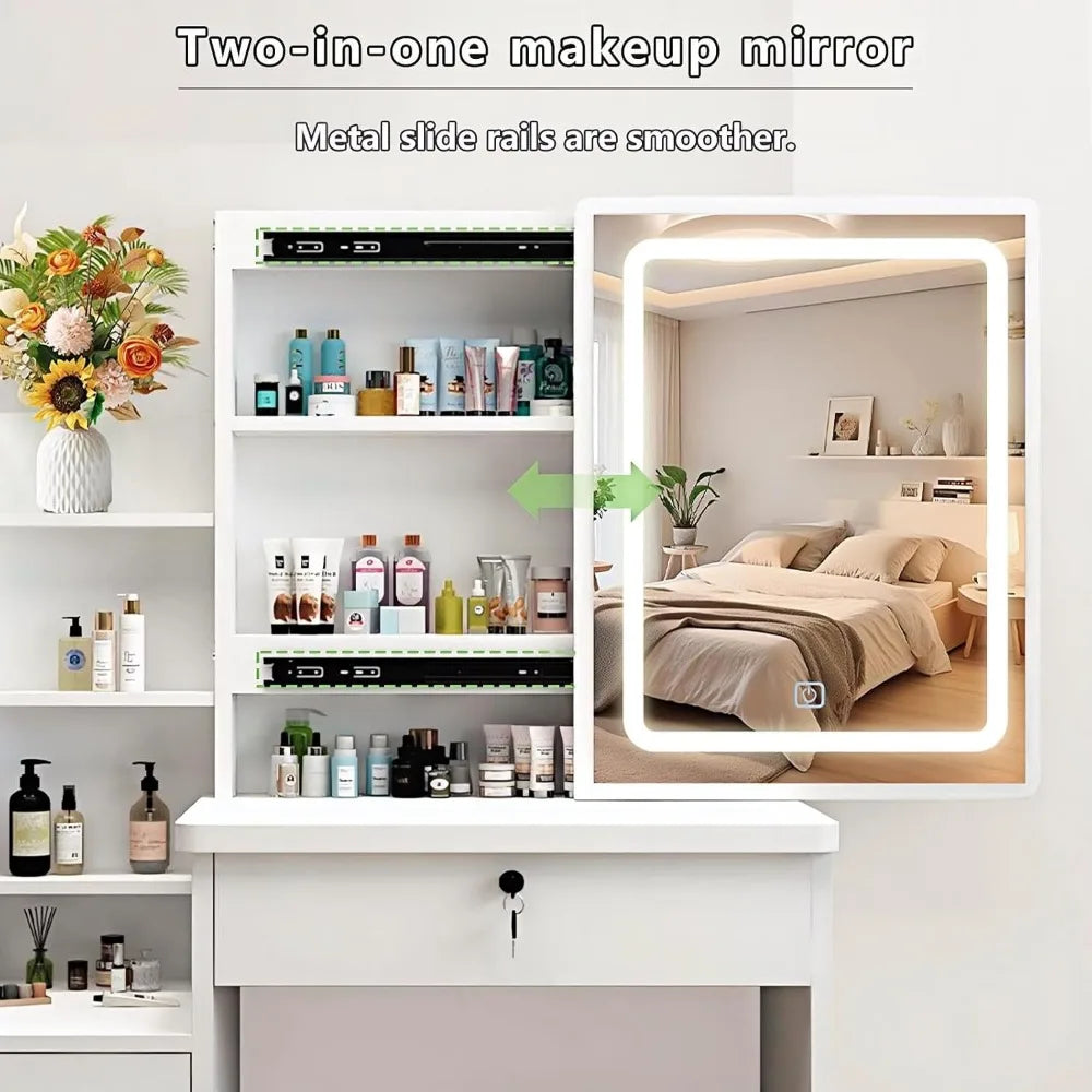 3 Lighting Modes with Drawers, with Open Storage Shelves,Vanity Table for Bedroom,Gifts for Girls and Women - The Kings Lots