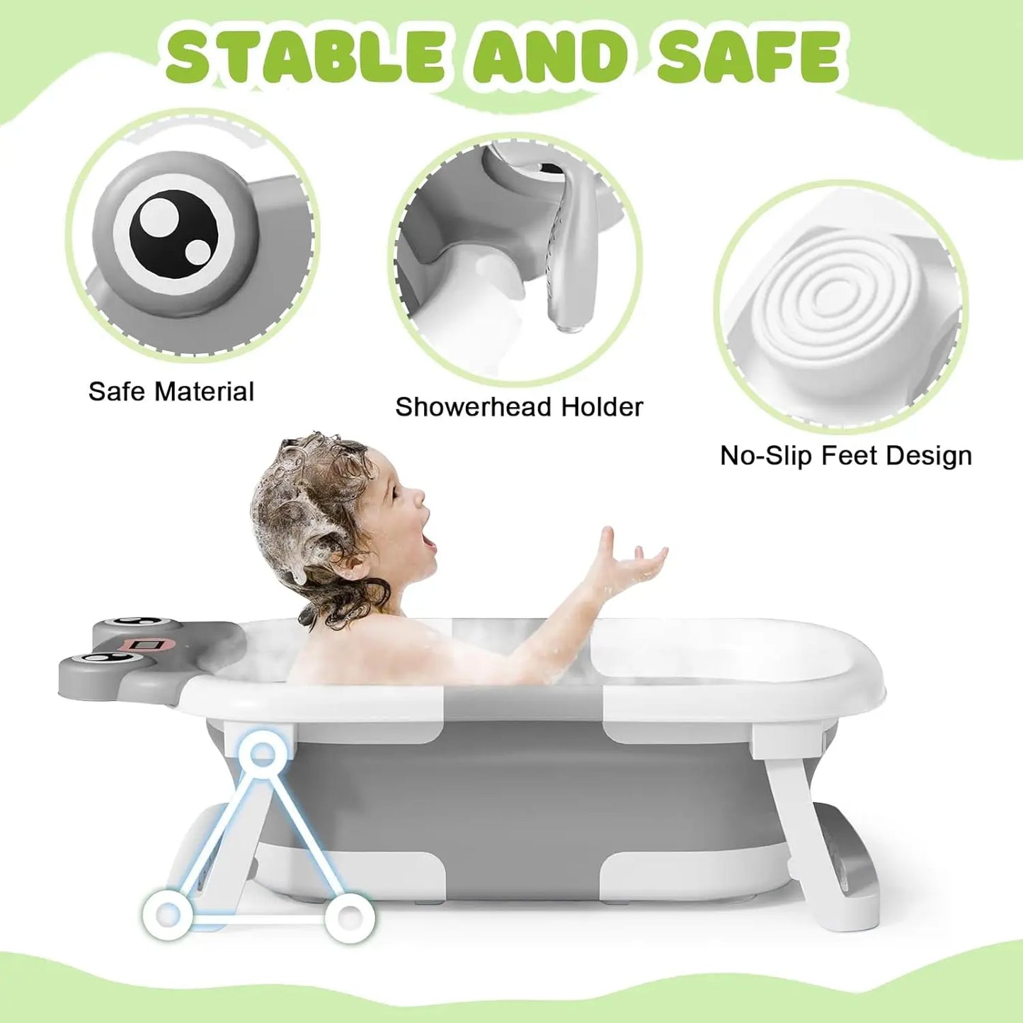 Eco-friendly Baby BathTub with Bath Cushion,Foldable Bathtub Portable with Temperature Indicator Infant Tub for 0-36 Months Baby - The Kings Lots