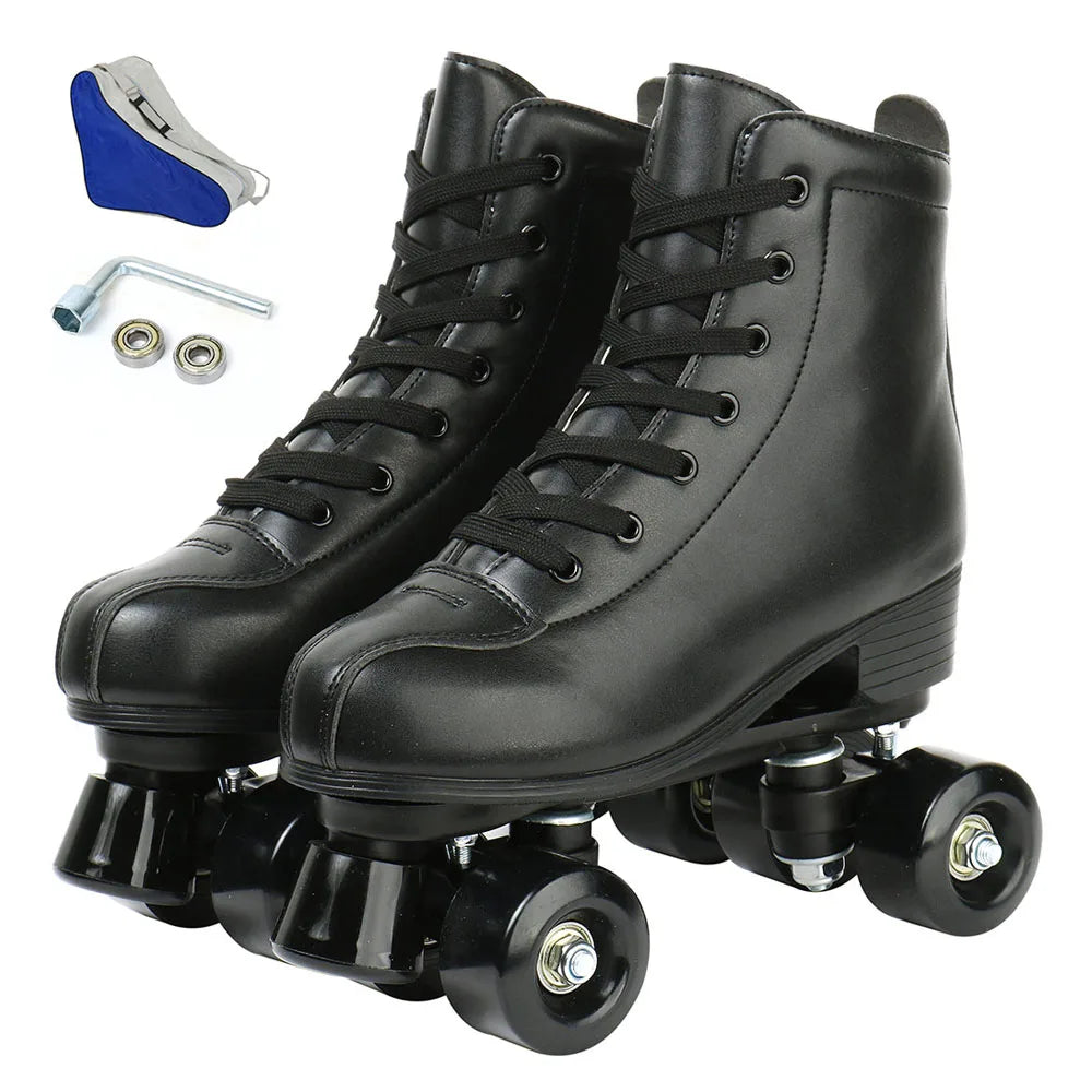 PU Leather Roller Skates Skating Shoes Size 4 Flash Wheels - The Kings Lots