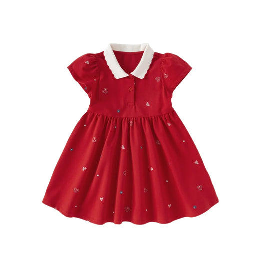 Dave Bella Short Sleeve Children Dresses Cute Print Polo Dress - The Kings Lots