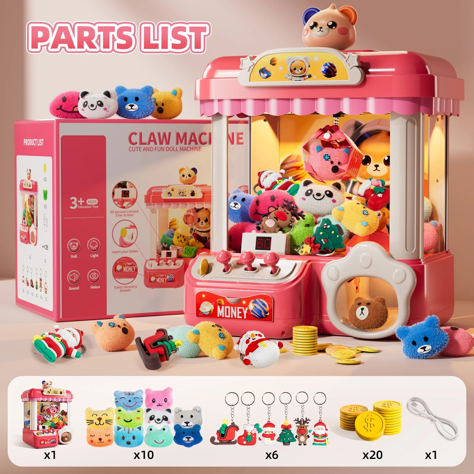 Doll Machine Claw Doll Machine Toys Kids Coin Play Game Mini Clip Doll Toys Machines Interactive Operated Birthday Gift Children - The Kings Lots