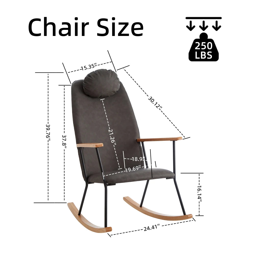 Adjustable Headrest Pillow Rocking Chair Fabric Upholstered - The Kings Lots