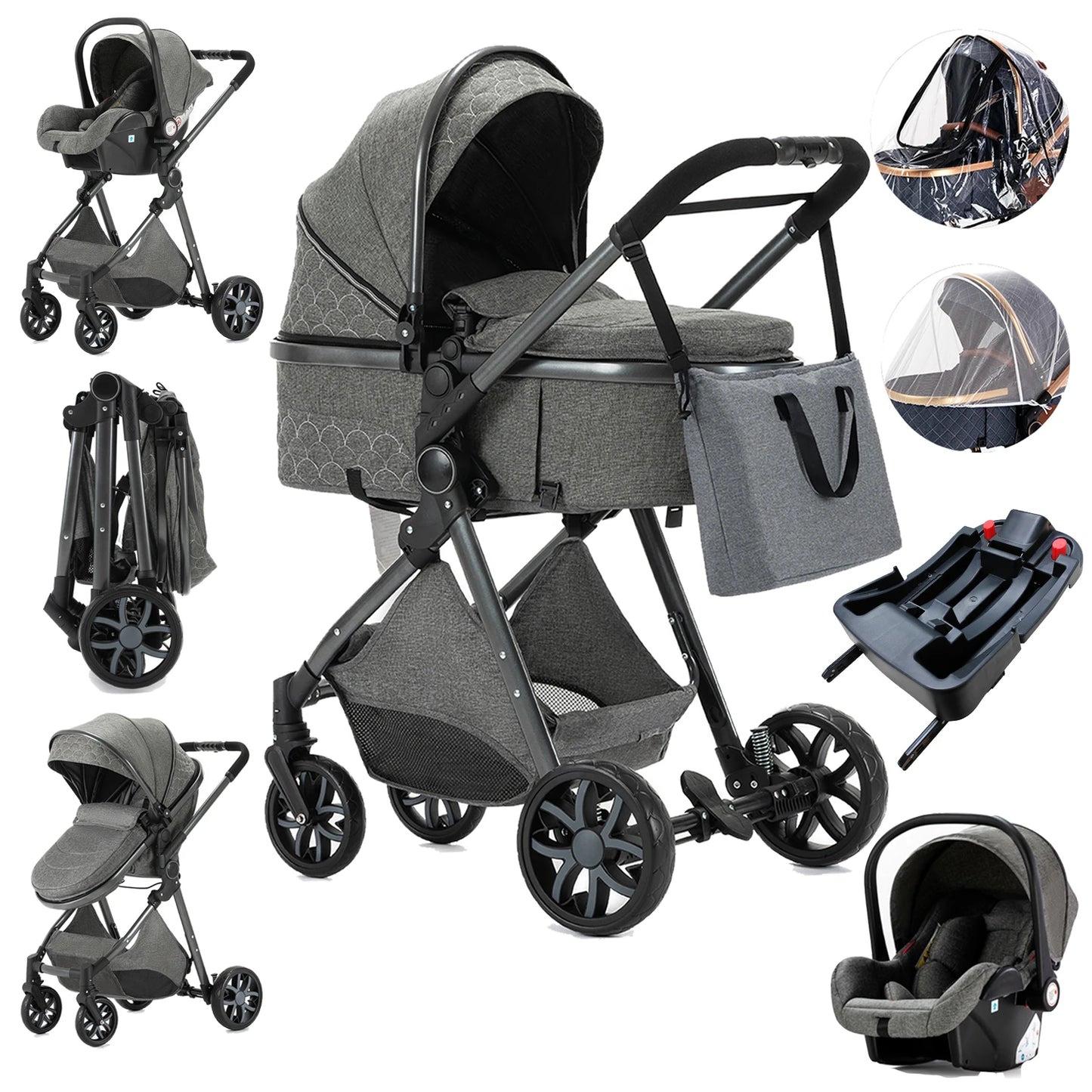 Luxury Baby Stroller 3 in 1 High Landscape Baby Cart Can Sit Can Lie Portable Pushchair Baby Cradel Infant Carrier - The Kings Lots