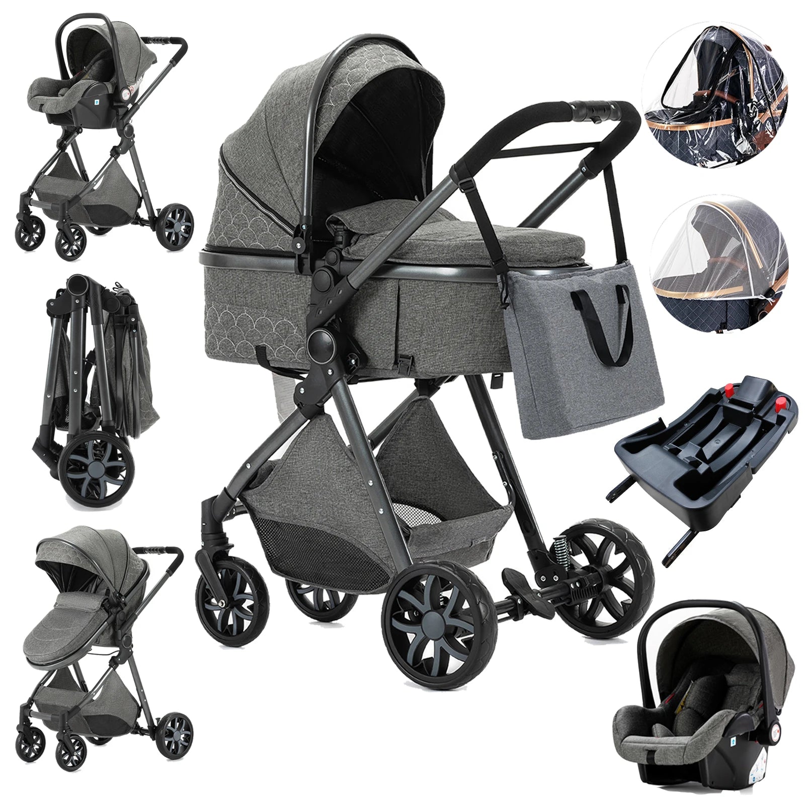 Luxury Baby Stroller 3 in 1 High Landscape Baby Cart Can Sit Can Lie Portable Pushchair Baby Cradel Infant Carrier - The Kings Lots