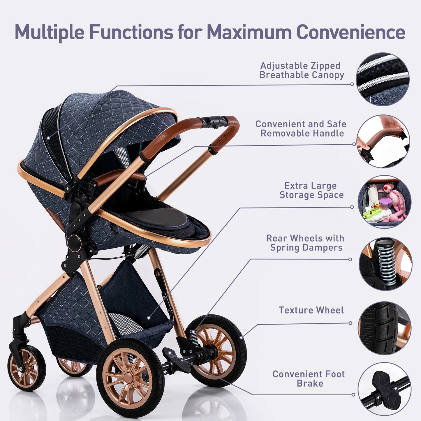 Luxury Baby Stroller 3 in 1 High Landscape Baby Cart Can Sit Can Lie Portable Pushchair Baby Cradel Infant Carrier - The Kings Lots