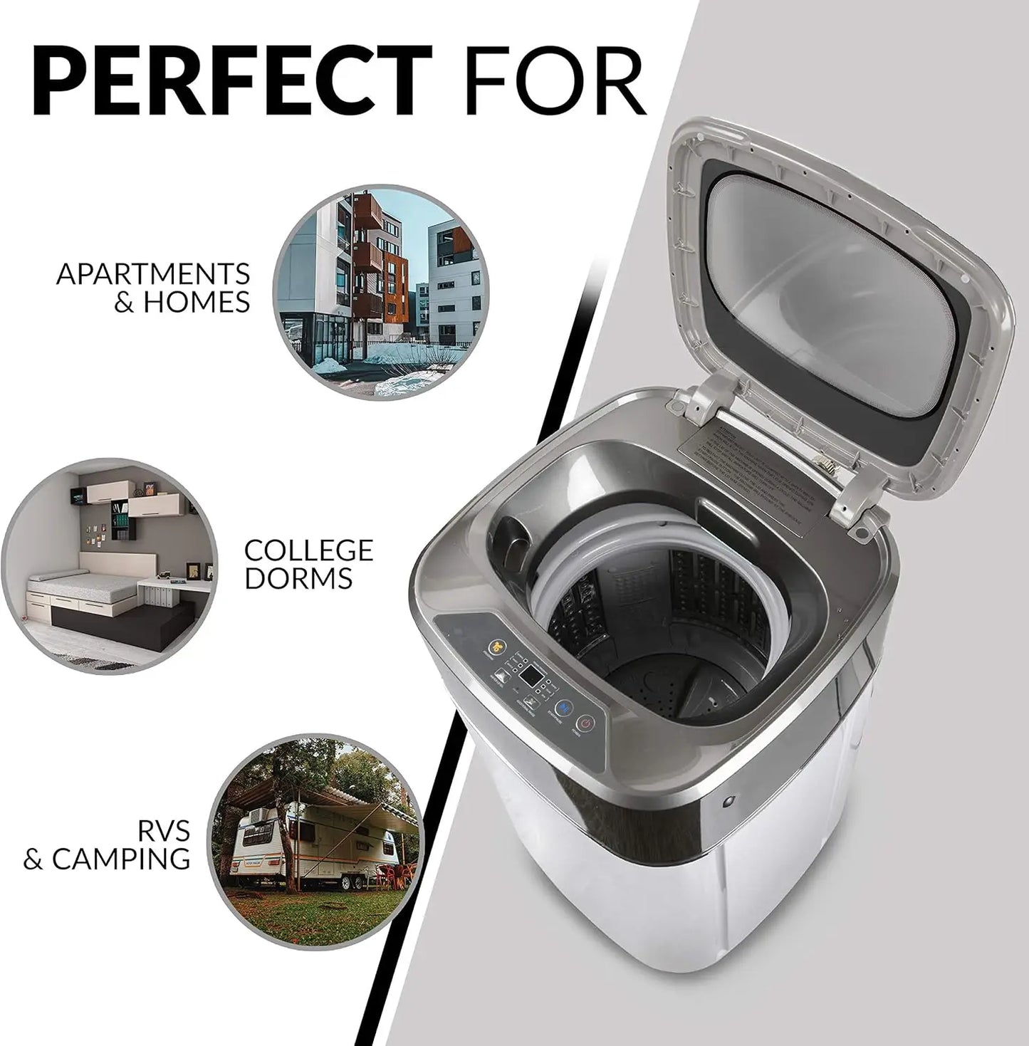 1.0 Cu. Ft. Portable Clothes Washer with 7-lb Load Capacity Silver & Chrome