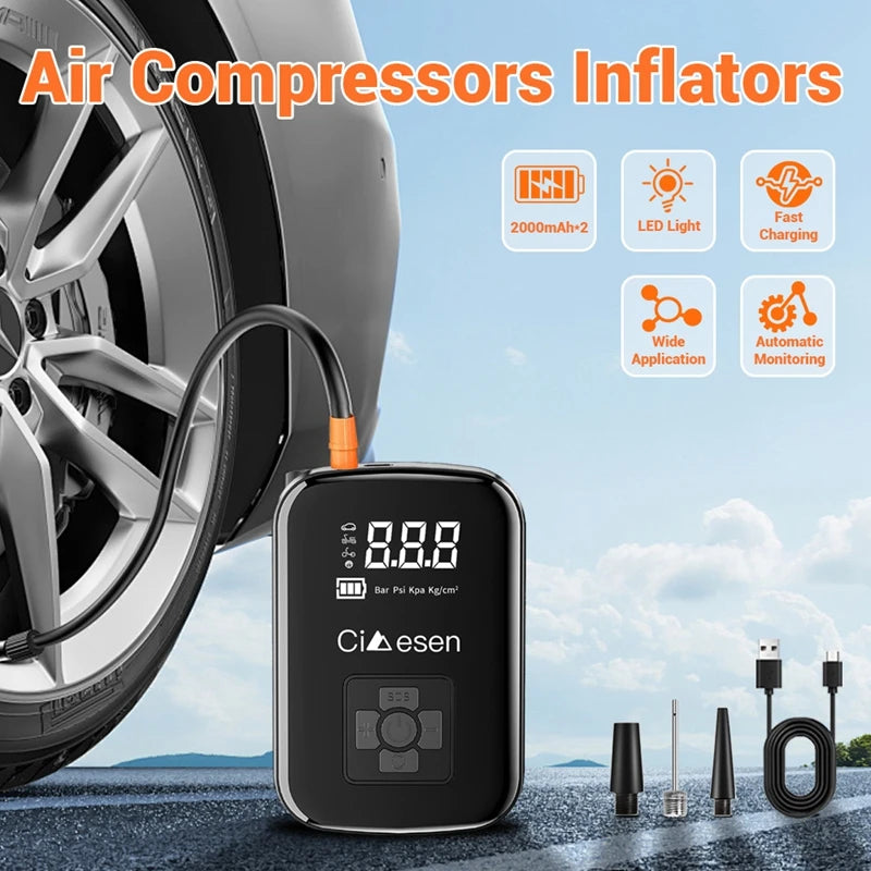 1pc Car Wireless Air Pump 150PSI Portable Tire Inflator - The Kings Lots