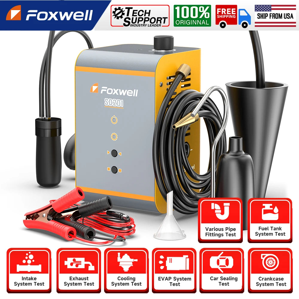 FOXWELL SD201 12V Car Smoke Leak EVAP Smoke Leak Tester Machine Vacuum Fuel Pipe Oil Leakage Detector Auto Diagnostic Tools - The Kings Lots