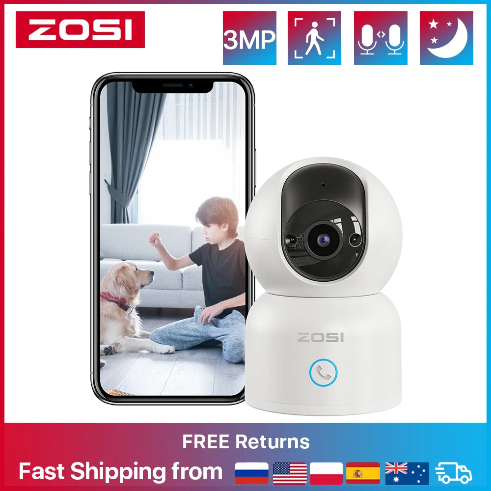 ZOSI 3MP Baby Monitor 2.4G/5G 360 Pan Tilt Pet Camera - The Kings Lots