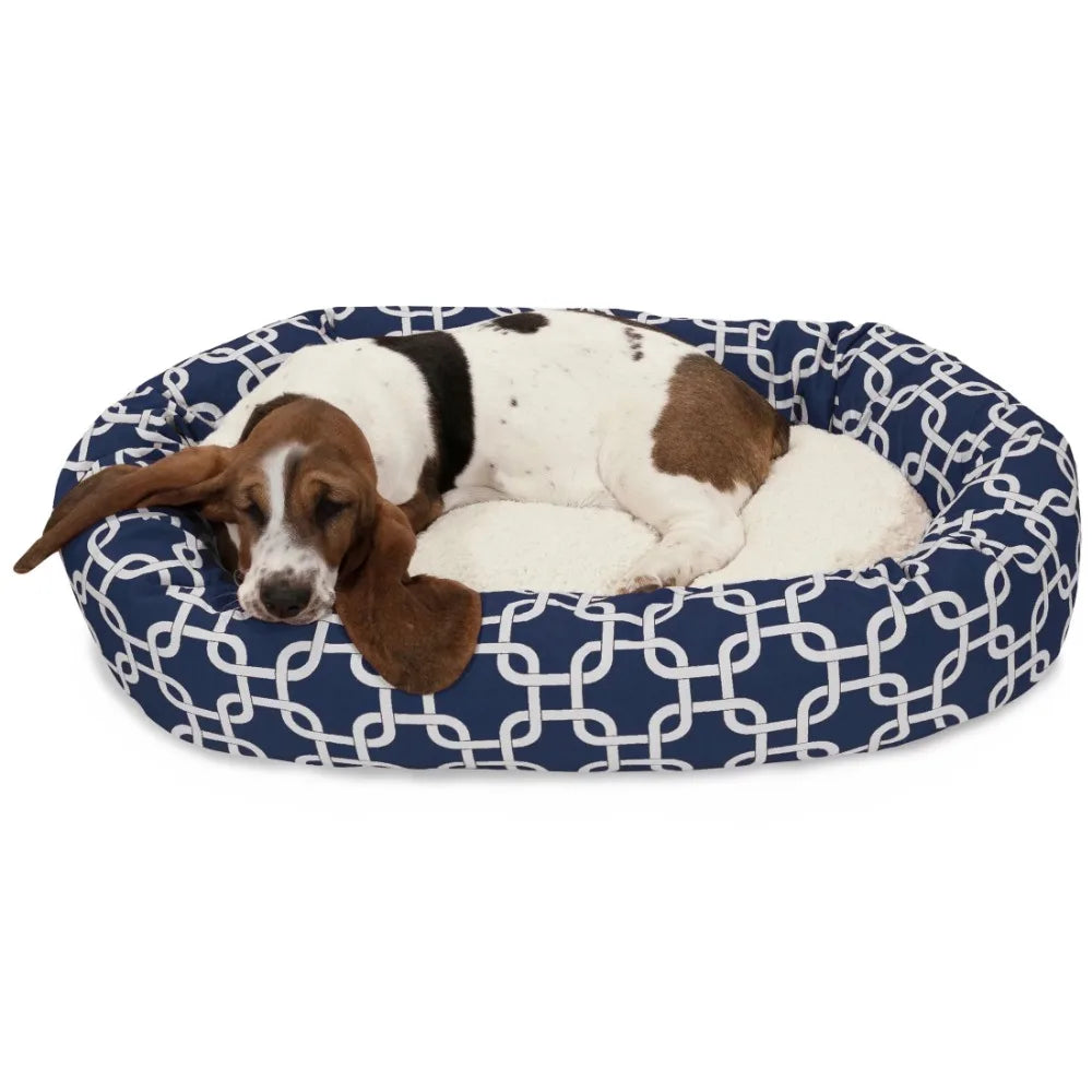 Sherpa Links Bagel Pet Bed for Dogs, Calming Dog Bed Washable, Medium, Navy Blue Blue - The Kings Lots