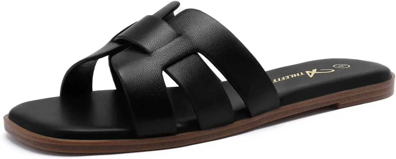 Women's Flat Sandals Dressy Summer Square Open Toe Slip On - The Kings Lots