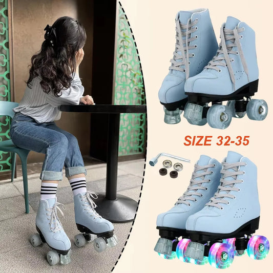 2025 Flashing Roller Skates Women Double Row Quad Skate Shoes - The Kings Lots