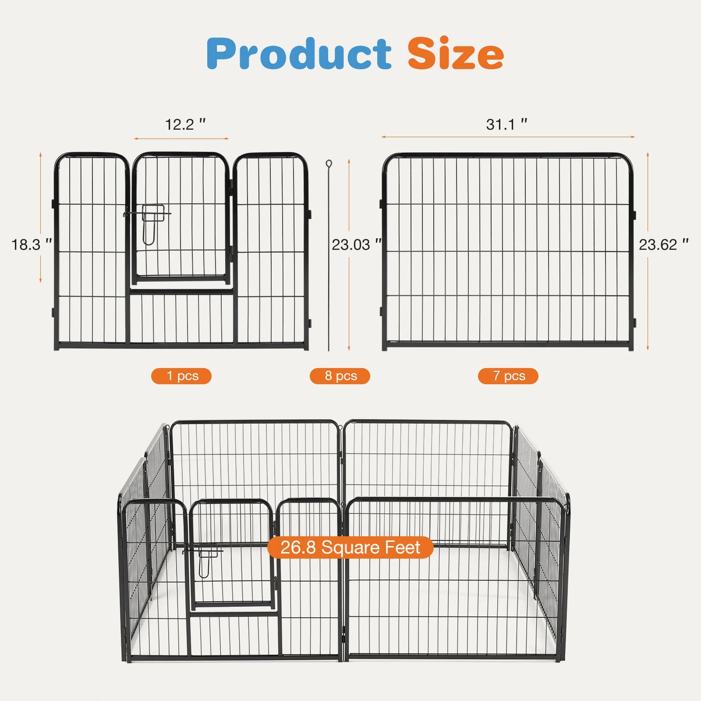JHK 8 Panel Dog Playpen Indoor Pet Fence for Outdoor Use
