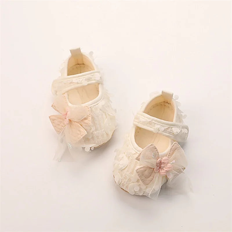 Adorable Baby Girl Bow Flats Shoes with Petal Design - The Kings Lots