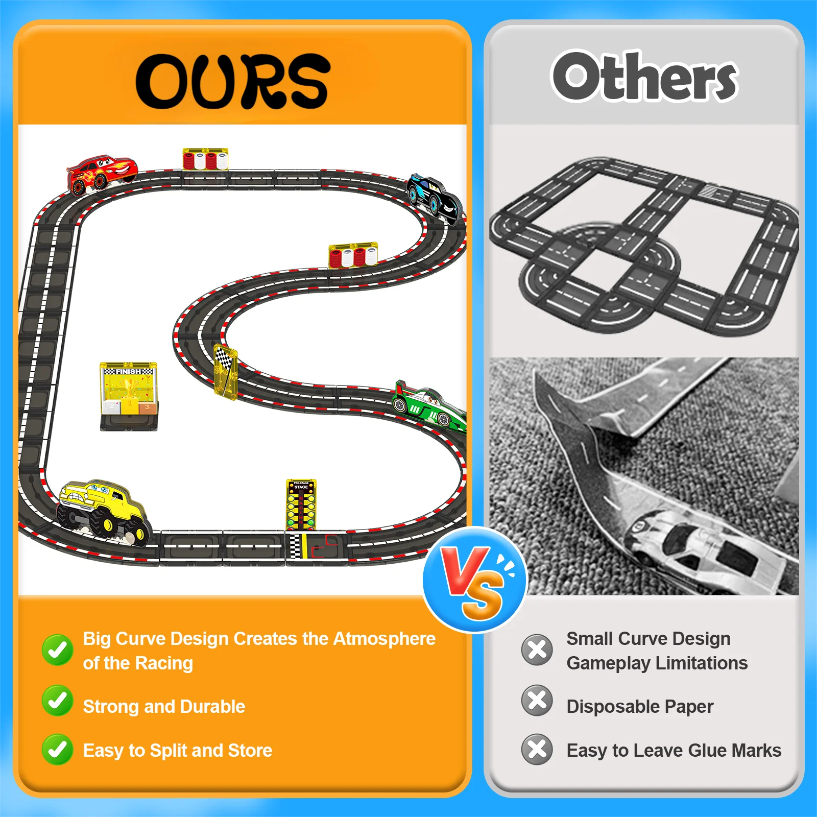 Magnetic Tiles Racing Track & Road Expansion Set for Kids - The Kings Lots