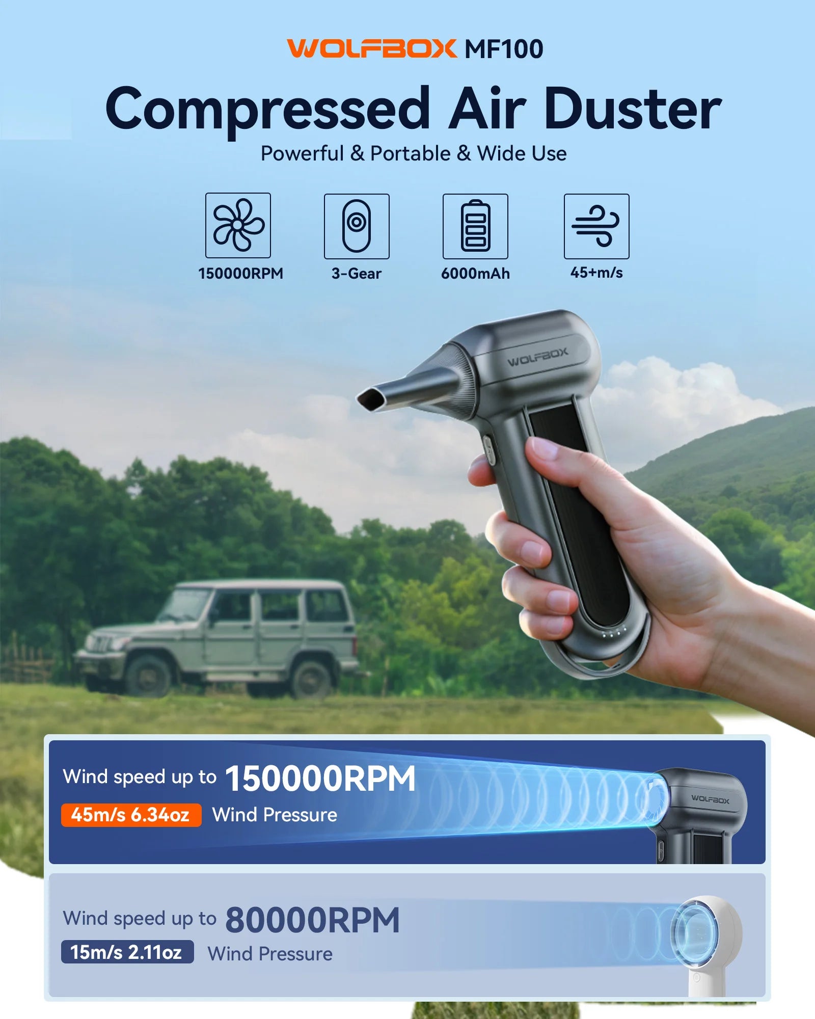 WOLFBOX MF100 Electric Air Duster Blower 150000RPM Super Power - The Kings Lots