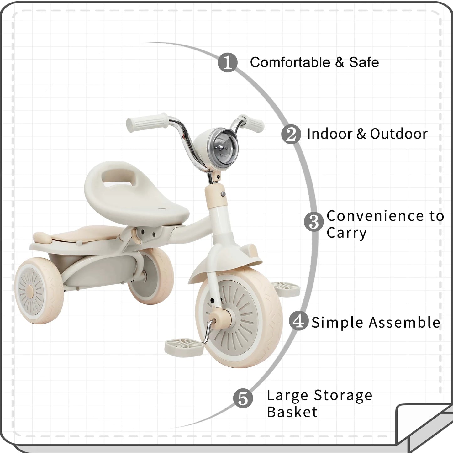 UBRAVOO Baby Foldable Tricycle Trike with Pedals,Unique PU Wheels with Elasticity Shock-absorbing Effect,Cool Lights,1-5 Years - The Kings Lots