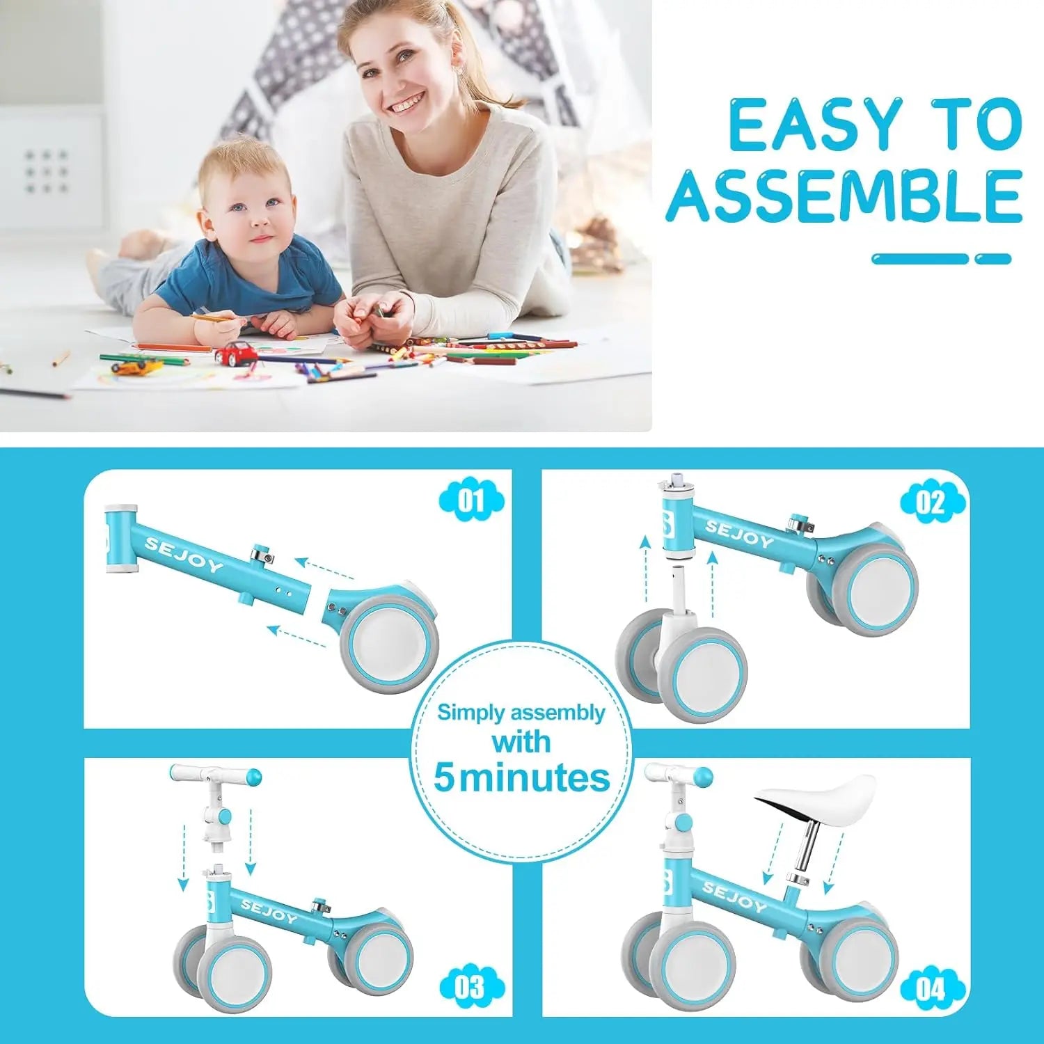 Sejoy Baby Balance Bike Boys Girls Adjustable Toddler Bike - The Kings Lots