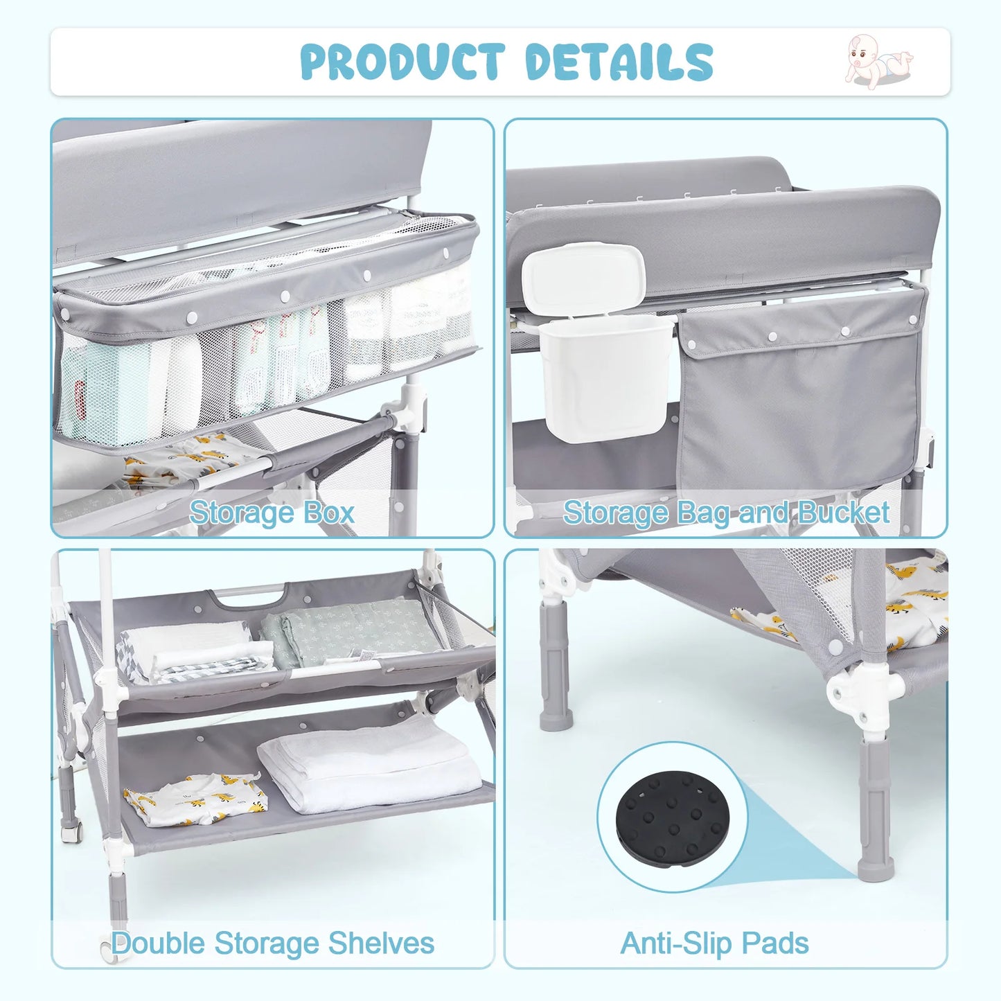 Portable Baby Changing Table with Wheels and Adjustable Height - The Kings Lots