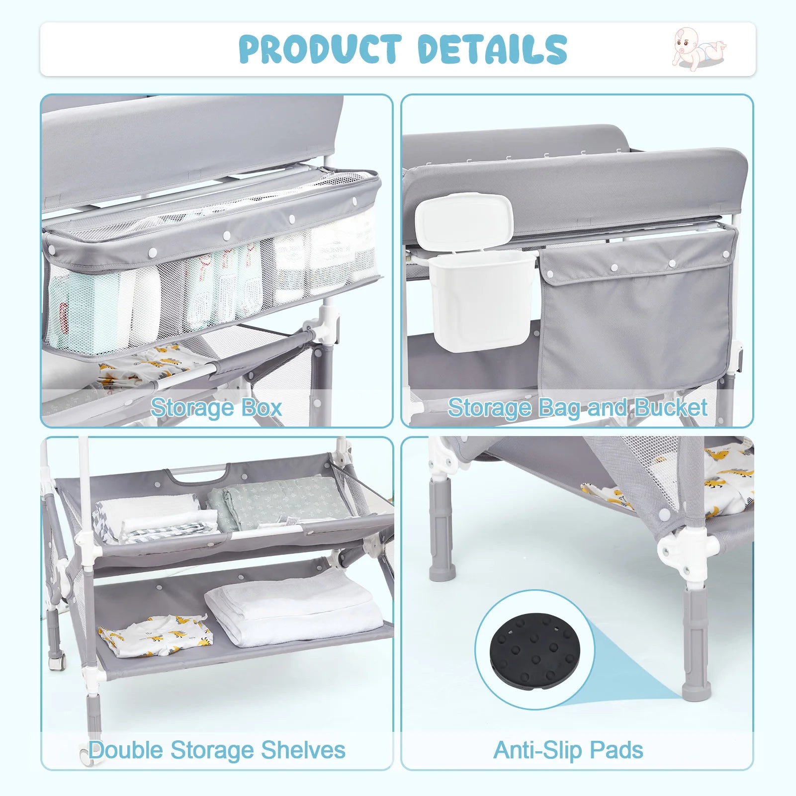 Portable Baby Changing Table with Wheels and Adjustable Height - The Kings Lots