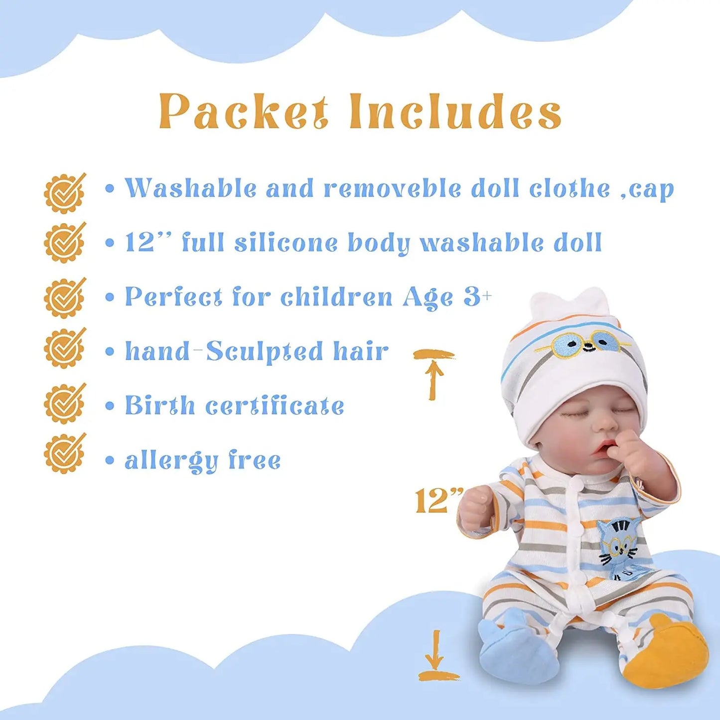 Reborn Baby Dolls - 12 Inch Realistic Sleeping Doll for Kids - The Kings Lots