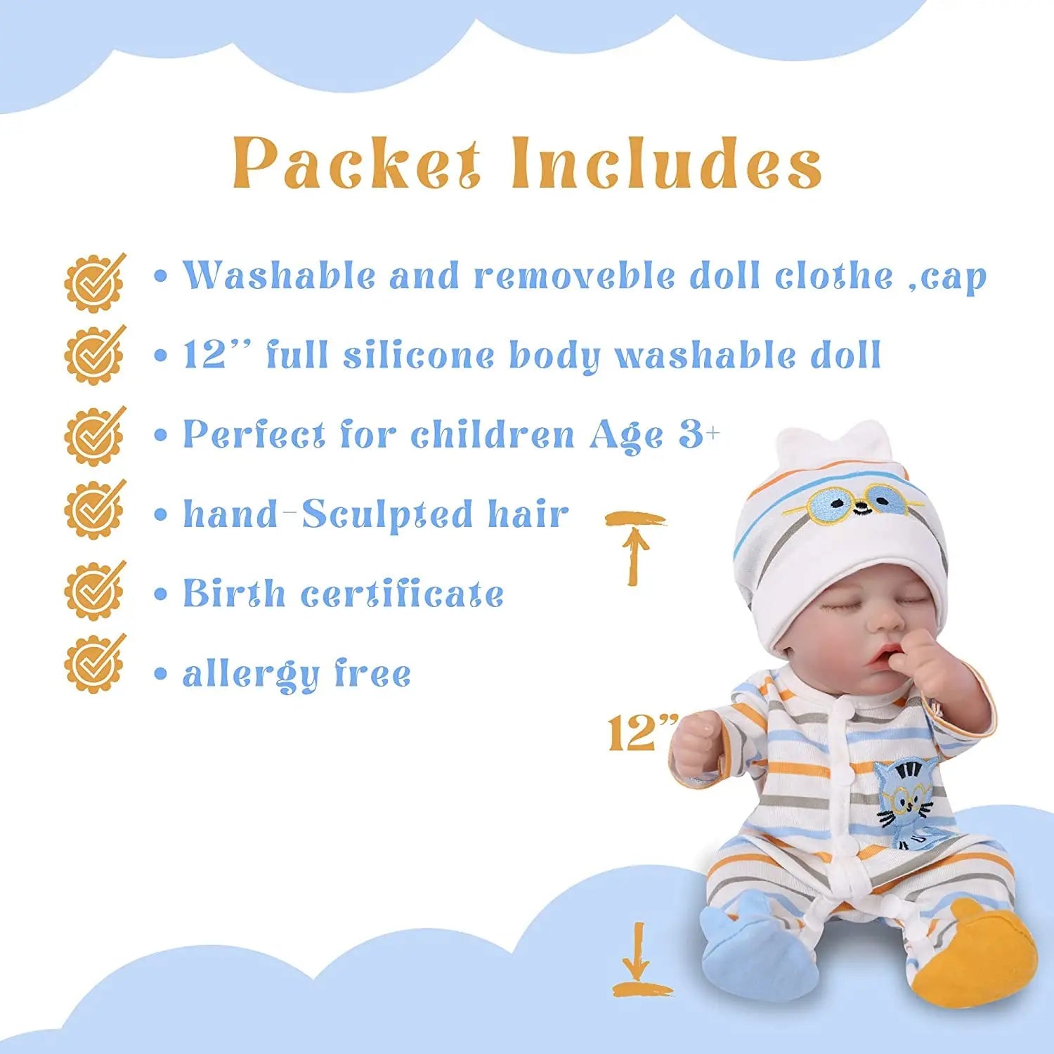Reborn Baby Dolls - 12 Inch Realistic Sleeping Doll for Kids - The Kings Lots