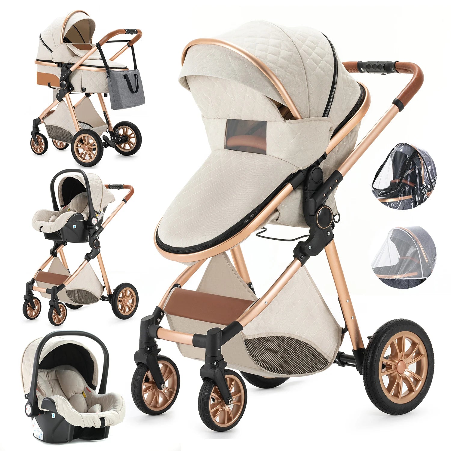Luxury Baby Stroller 3 in 1 High Landscape Baby Cart Can Sit Can Lie Portable Pushchair Baby Cradel Infant Carrier - The Kings Lots