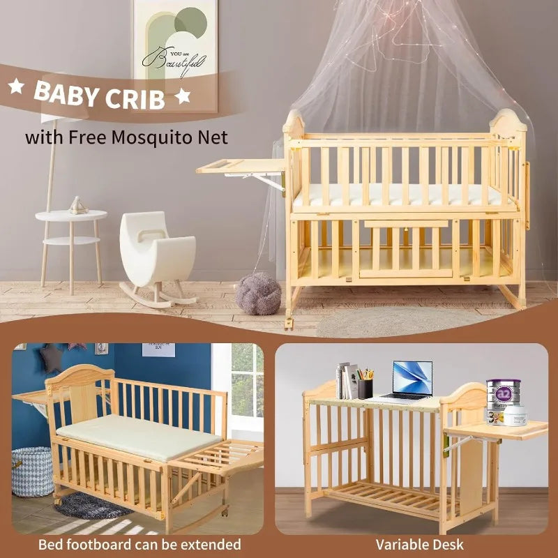 4-in-1 Convertible Cunas para Bebes with Changing Shelf and Mattress - The Kings Lots
