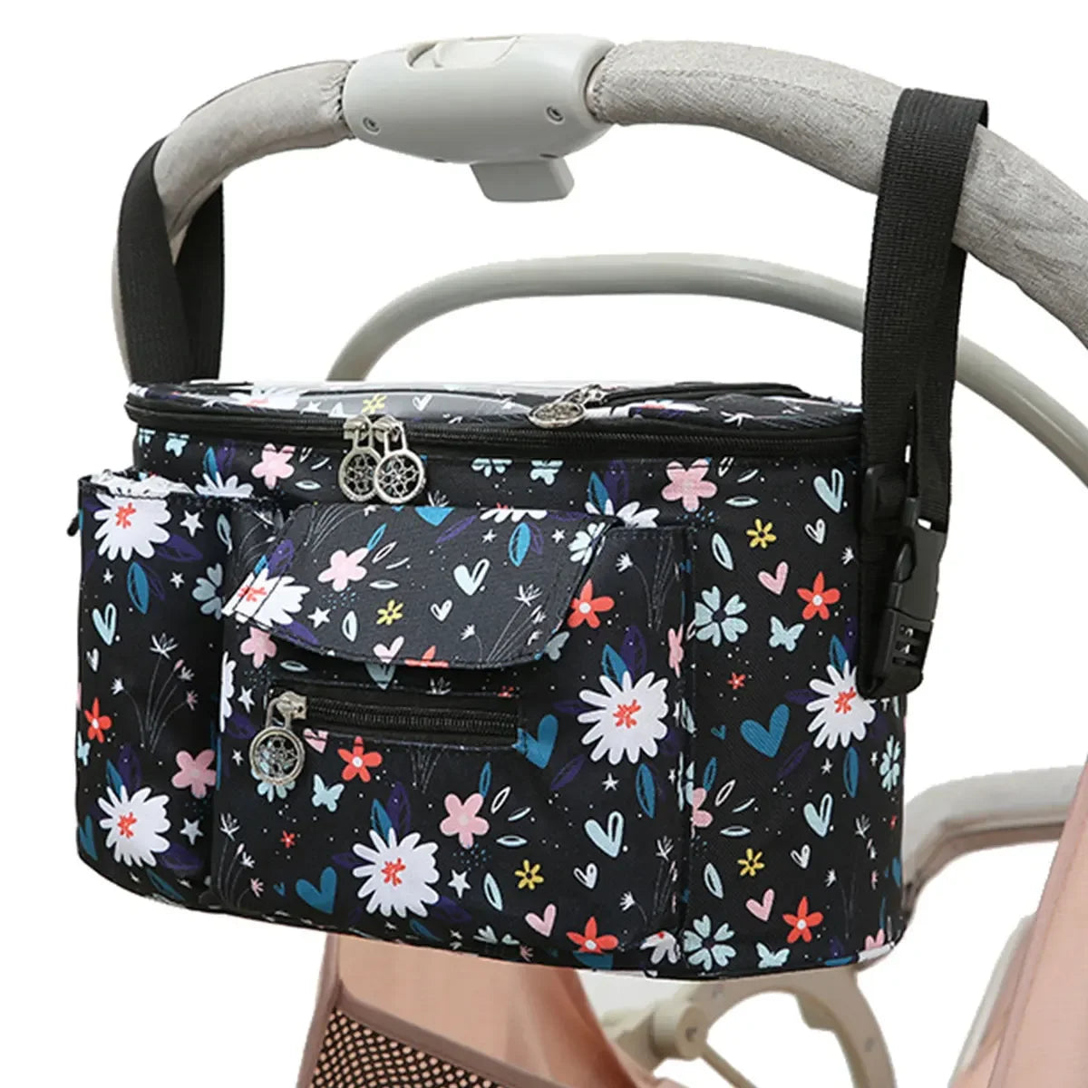 Stroller Organizer Large Capacity Baby Pram Buggy Storage Bag Multi Compartment Pushchair Organizer Mummy Shoulder Bag with