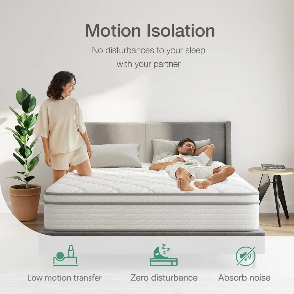 10 Inch Queen Size Mattress Hybrid with Foam and Springs - The Kings Lots