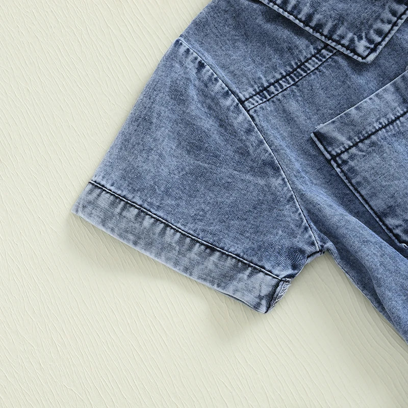 Girls Denim Overall Dress with Ruffle Sleeves A-Line Skirt - The Kings Lots