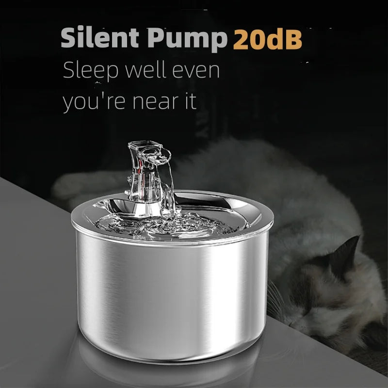 2L Fully Stainless Steel Pet Water Dispenser Automatic Cat Water Fountain with Sensor Heater - The Kings Lots