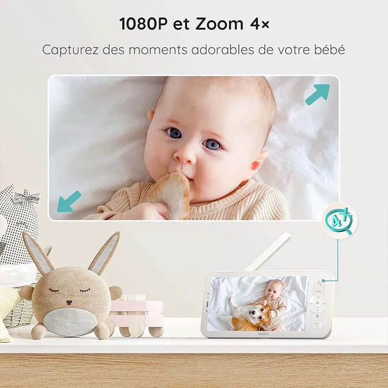 BOIFUN 1080P 5" Baby Monitor Camera, PTZ 355°Camera Baby Motion Monitoring and Automatic Tracking, Monitor and Smartphone - The Kings Lots