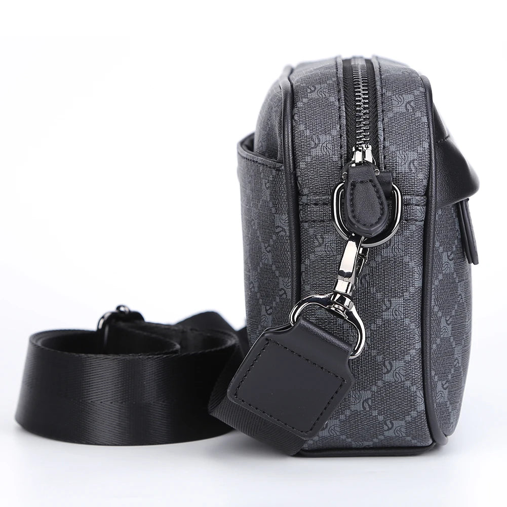 Casual Business Purse Handbag Classic Pattern Men Shoulder Crossbody Bag Wide Strap Small Square Travel Work Male Sling Bags - The Kings Lots