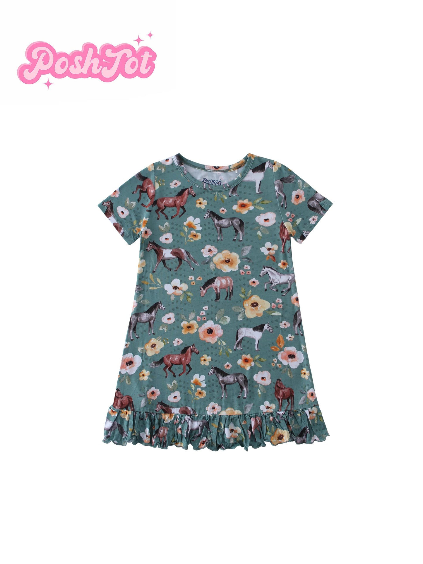 POSHTOT Mustang printed bamboo fiber super comfortable bamboo girls printed Princess dress, ladylike style - The Kings Lots