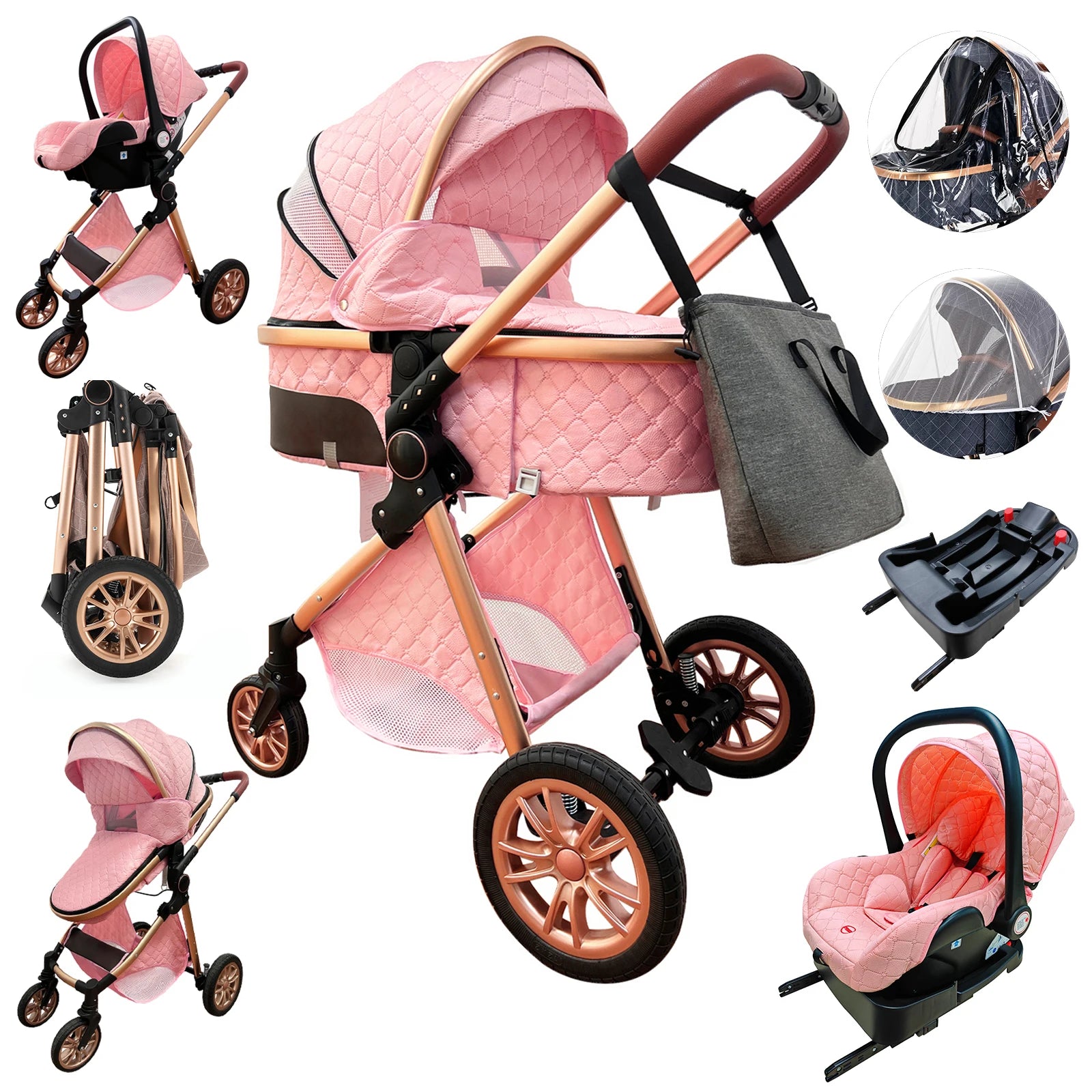 Luxury Baby Stroller 3 in 1 High Landscape Baby Cart Can Sit Can Lie Portable Pushchair Baby Cradel Infant Carrier - The Kings Lots