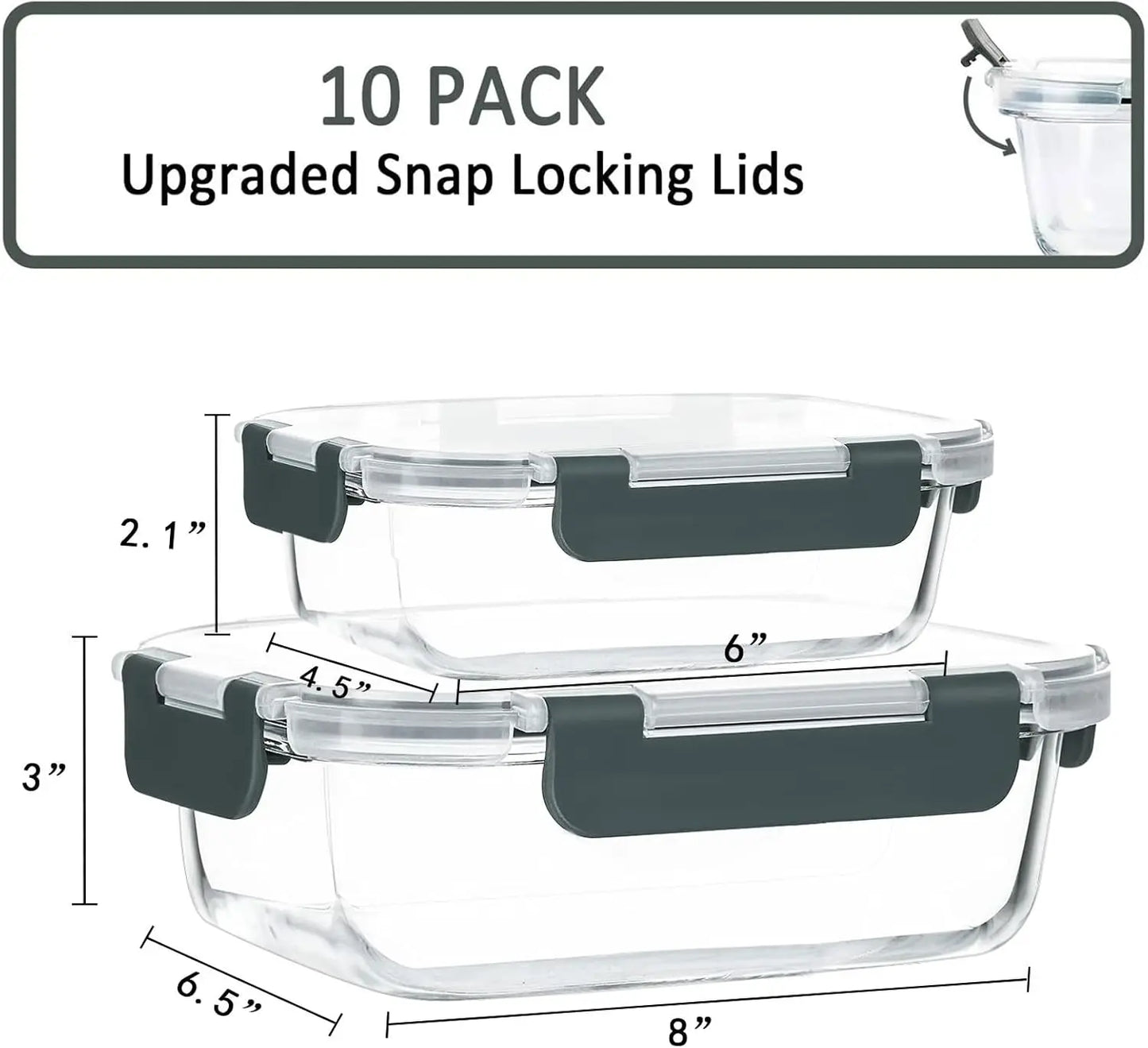 10-Pack Glass Meal Prep Containers W/ Lids For Food Storage